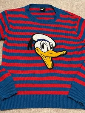 Disney X Forever 21 Women’s Small Donald Duck  Striped Crewneck Sweater